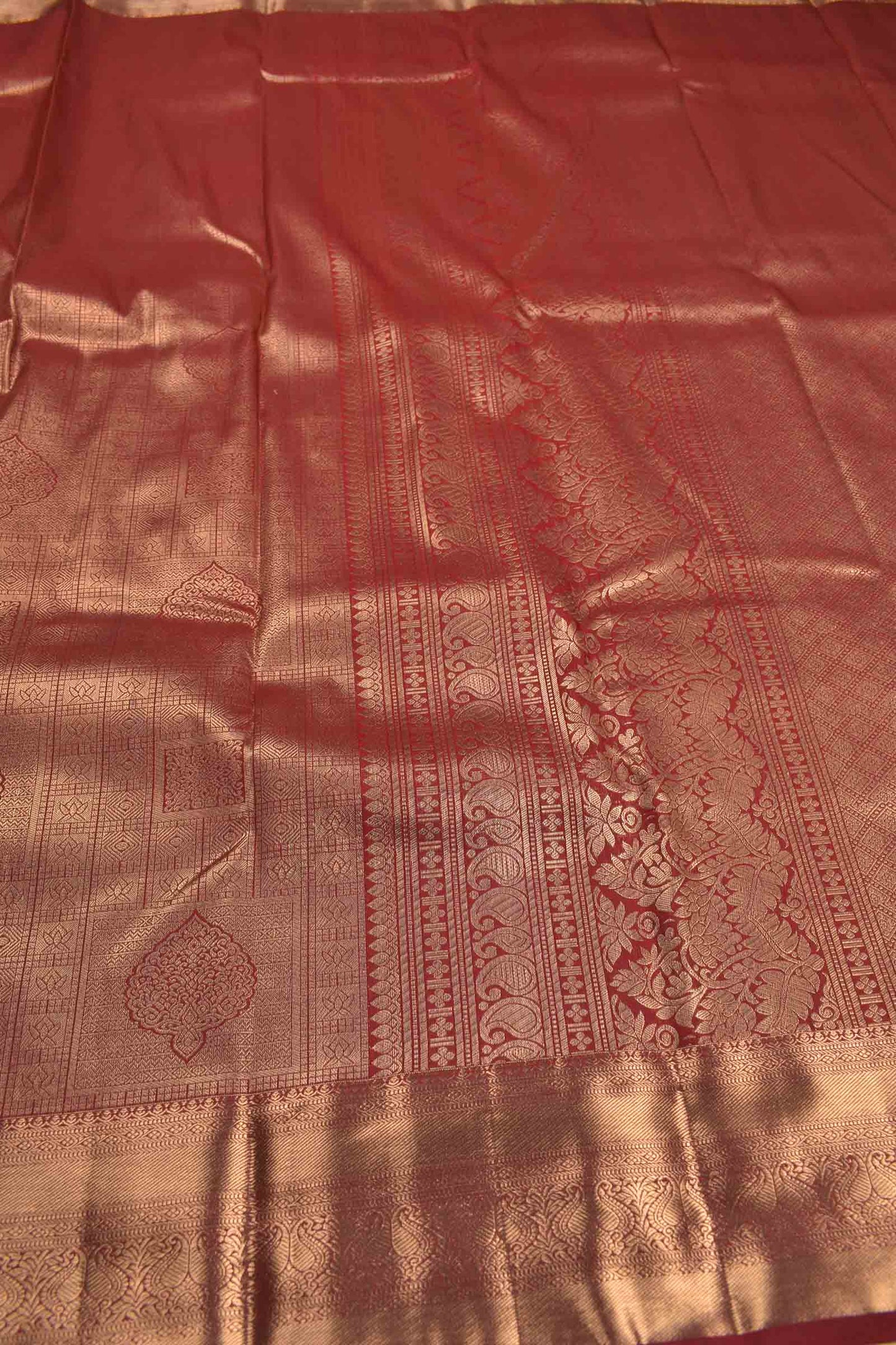 Golden Maroon Semi Silk Fancy Zari Border Saree