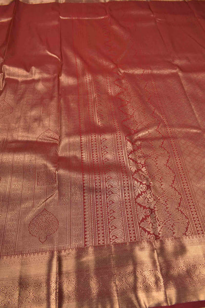 Golden Maroon Semi Silk Fancy Zari Border Saree
