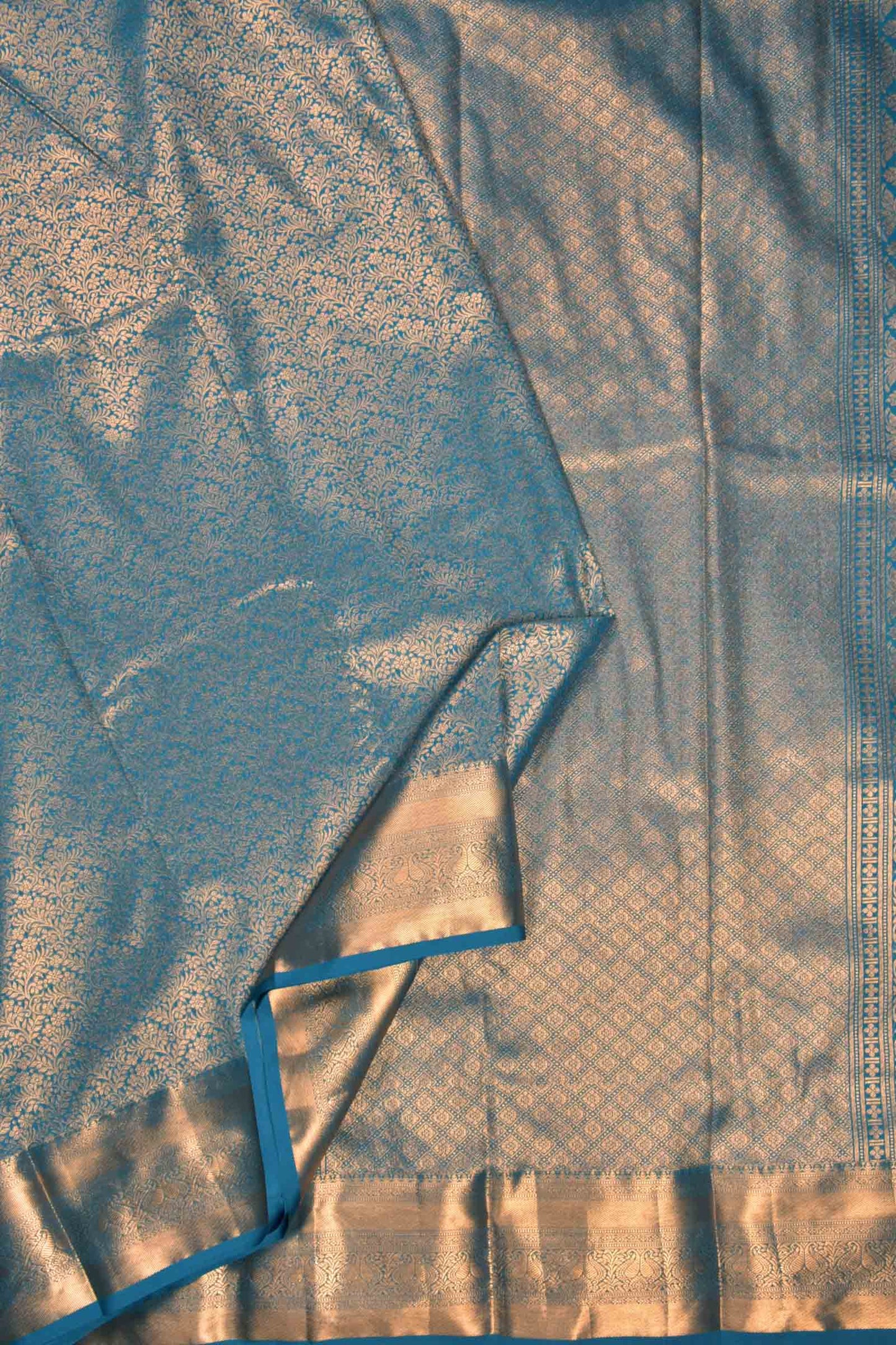 Golden Blue Semi Silk All Over Rich Jacquard Gold Border Saree