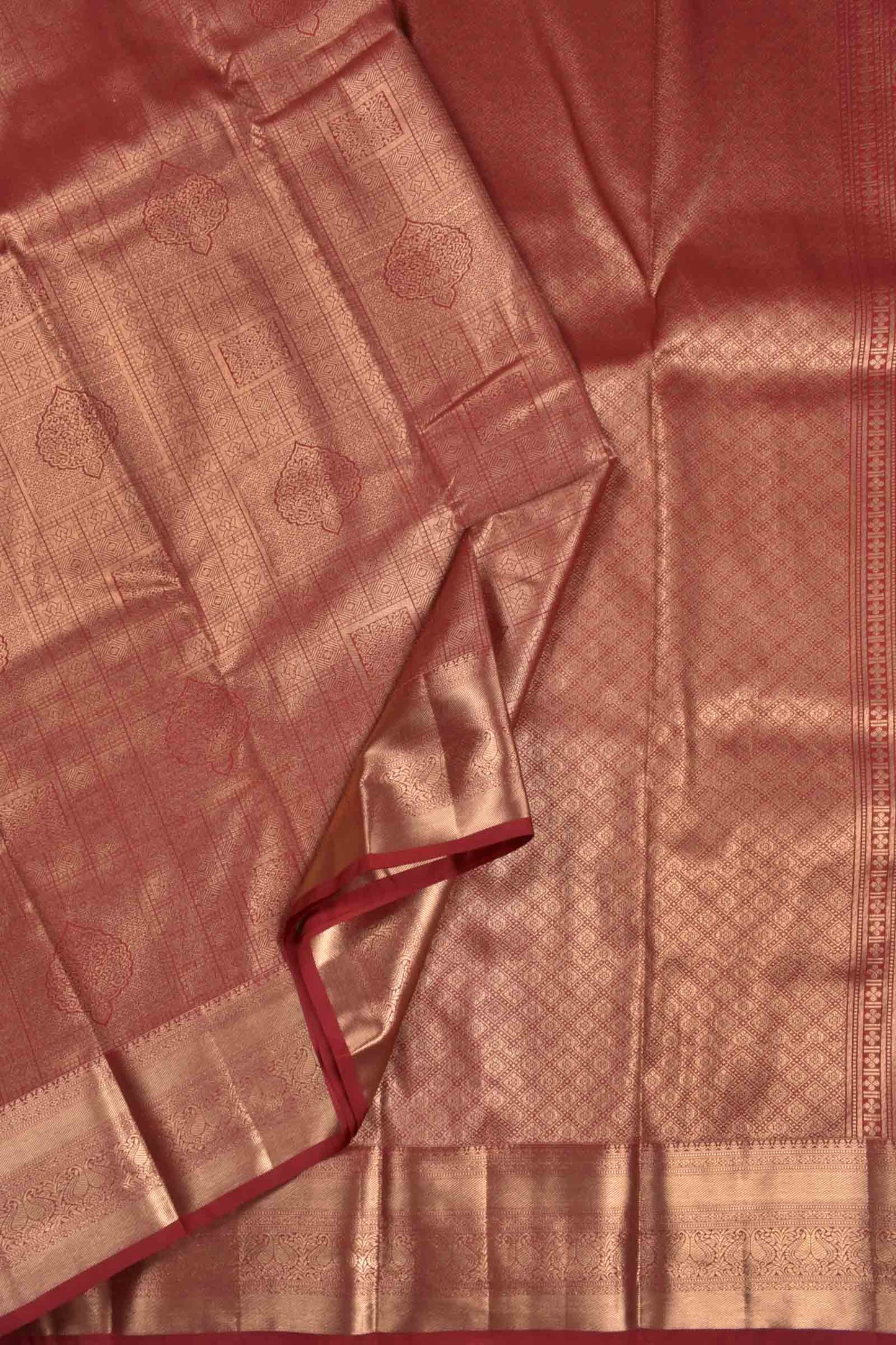 Golden Maroon Semi Silk Fancy Zari Border Saree