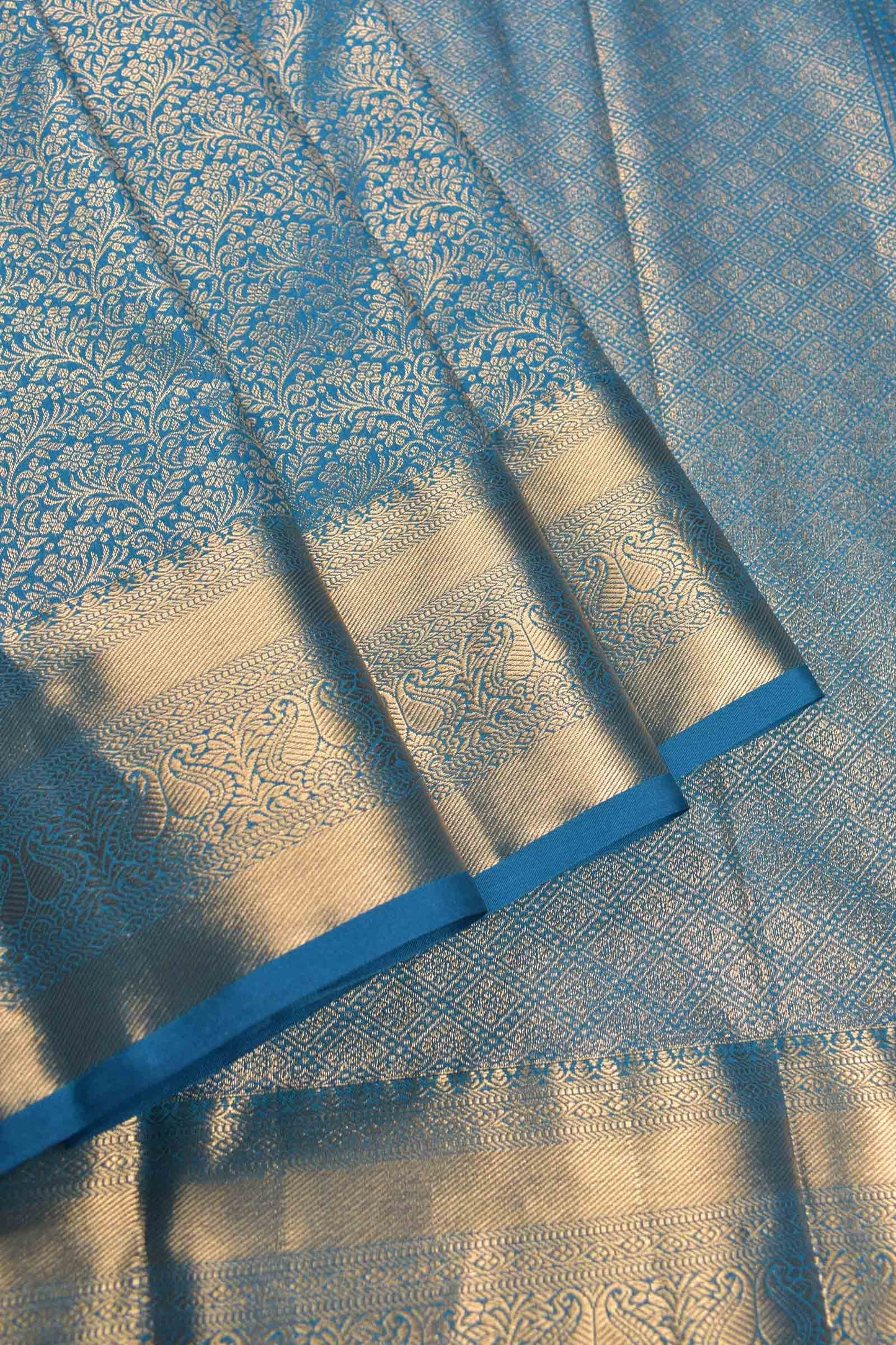 Golden Blue Semi Silk All Over Rich Jacquard Gold Border Saree