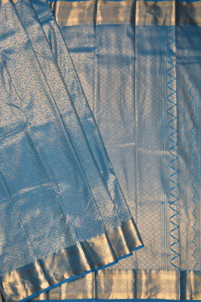 Golden Blue Semi Silk All Over Rich Jacquard Gold Border Saree