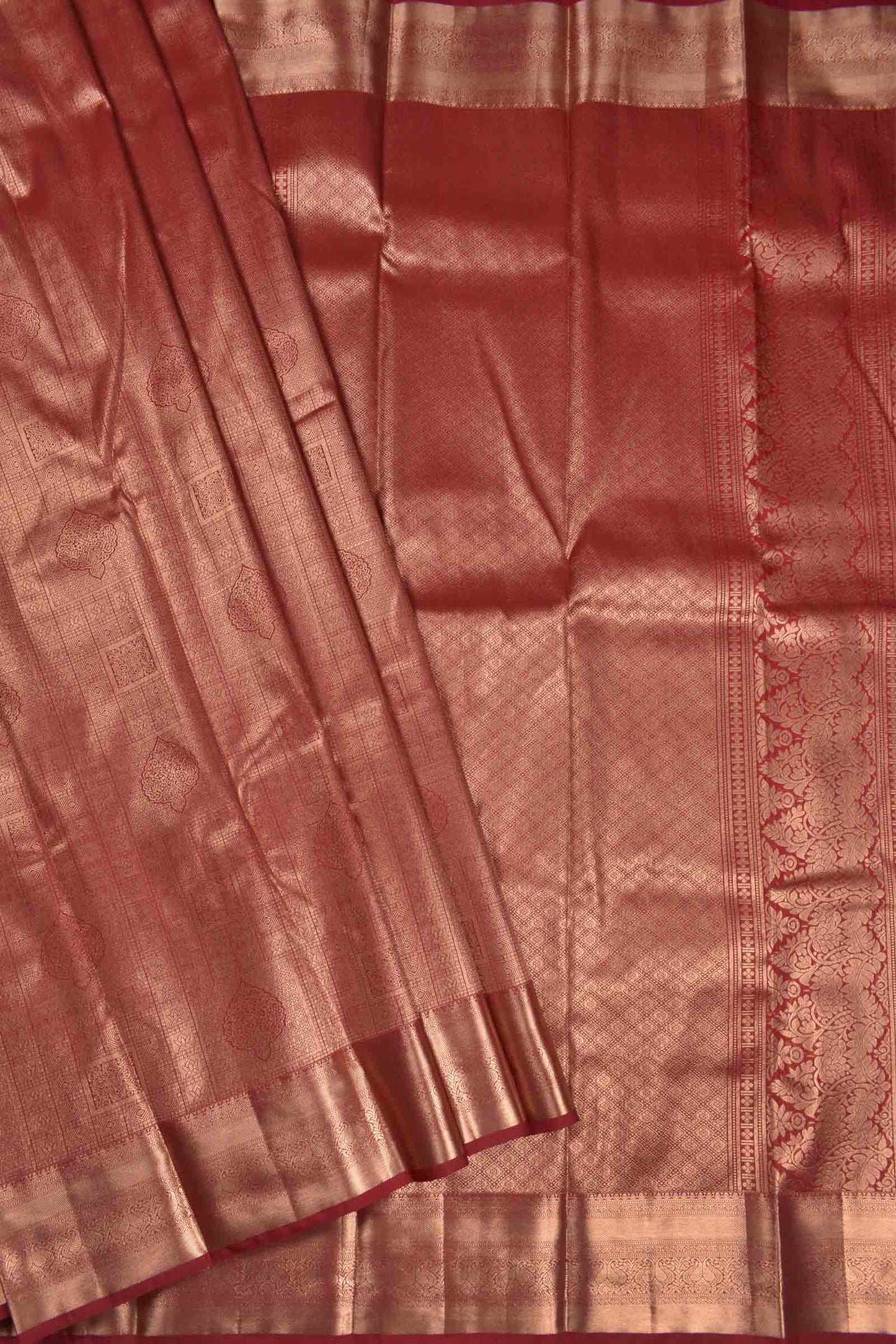 Golden Maroon Semi Silk Fancy Zari Border Saree