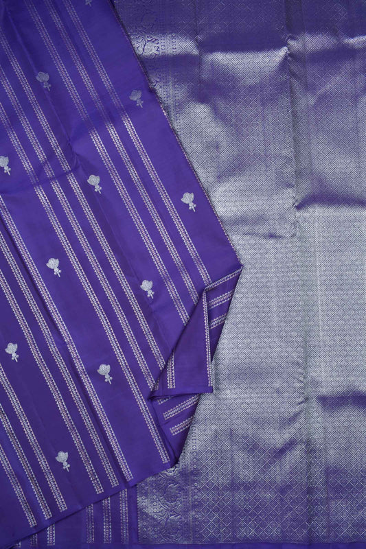 Violet Light Weight Pure Silk Fancy Ani Lines Butta Saree NAA214