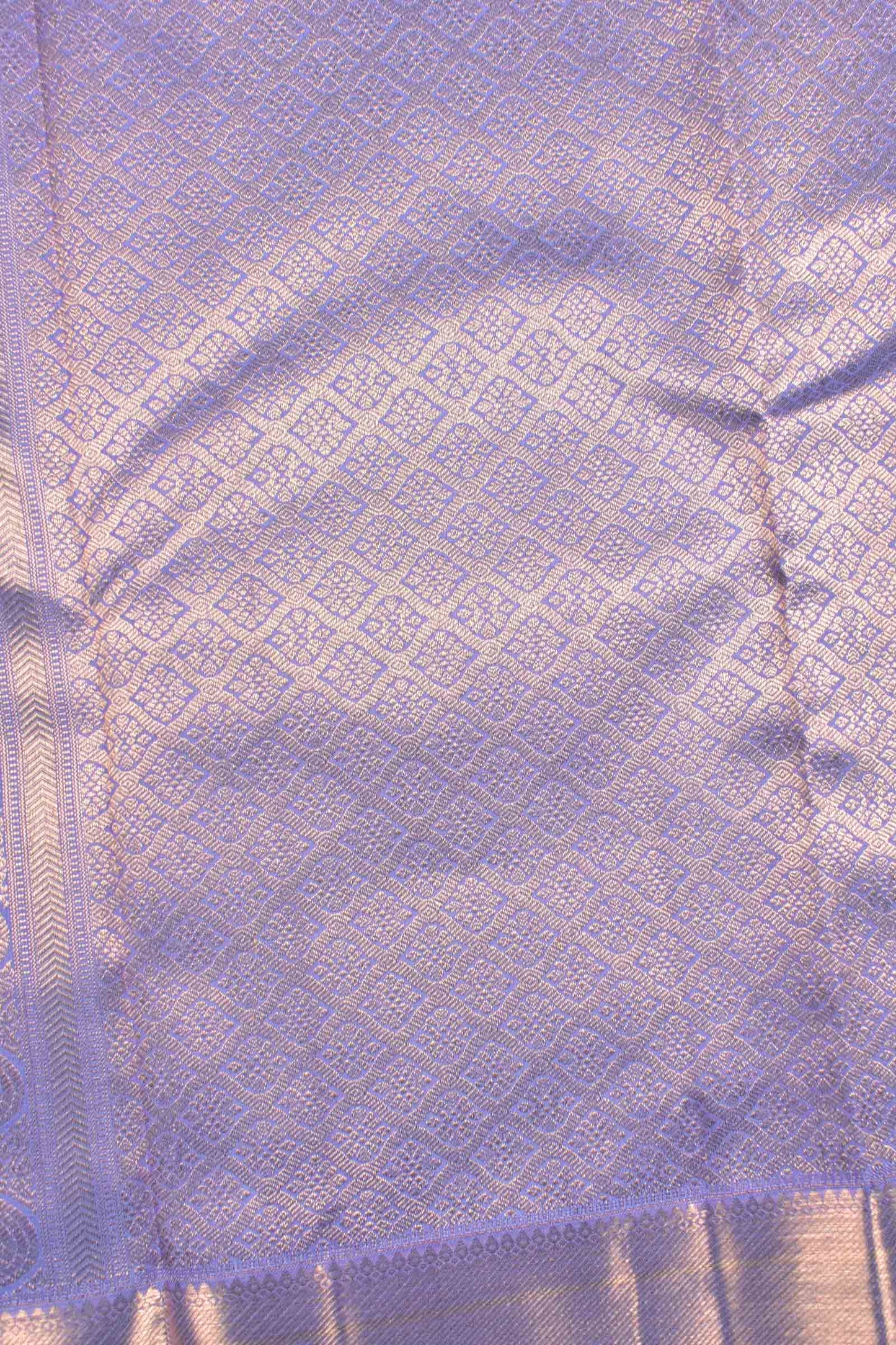 Golden Mustard Yellow Kanchipuram Bridal Pure Silk Contrast Violet Zari Border Pallu Saree NAA169