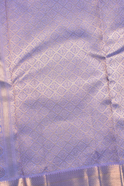 Golden Mustard Yellow Kanchipuram Bridal Pure Silk Contrast Violet Zari Border Pallu Saree NAA169