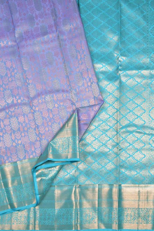 Unicorn Voilet Kanchipuram Bridal Pure Silk Fancy Jacquard Zari Border Pallu Saree NAA170