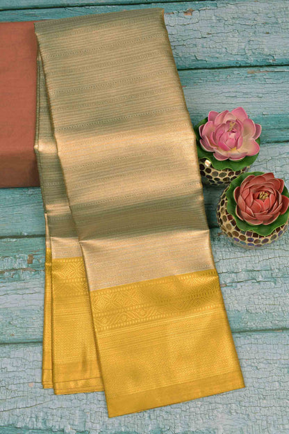 Sliver With Gold Zari Semi Tissue Silk Golden Yellow Zari Border Pallu Soft Saree