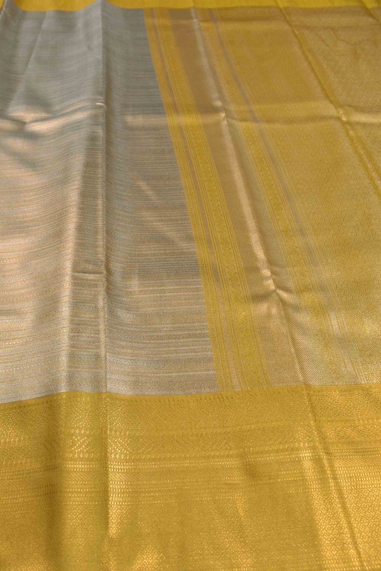 Sliver With Gold Zari Semi Tissue Silk Golden Yellow Zari Border Pallu Soft Saree