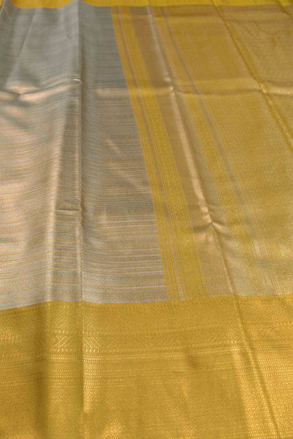 Sliver With Gold Zari Semi Tissue Silk Golden Yellow Zari Border Pallu Soft Saree
