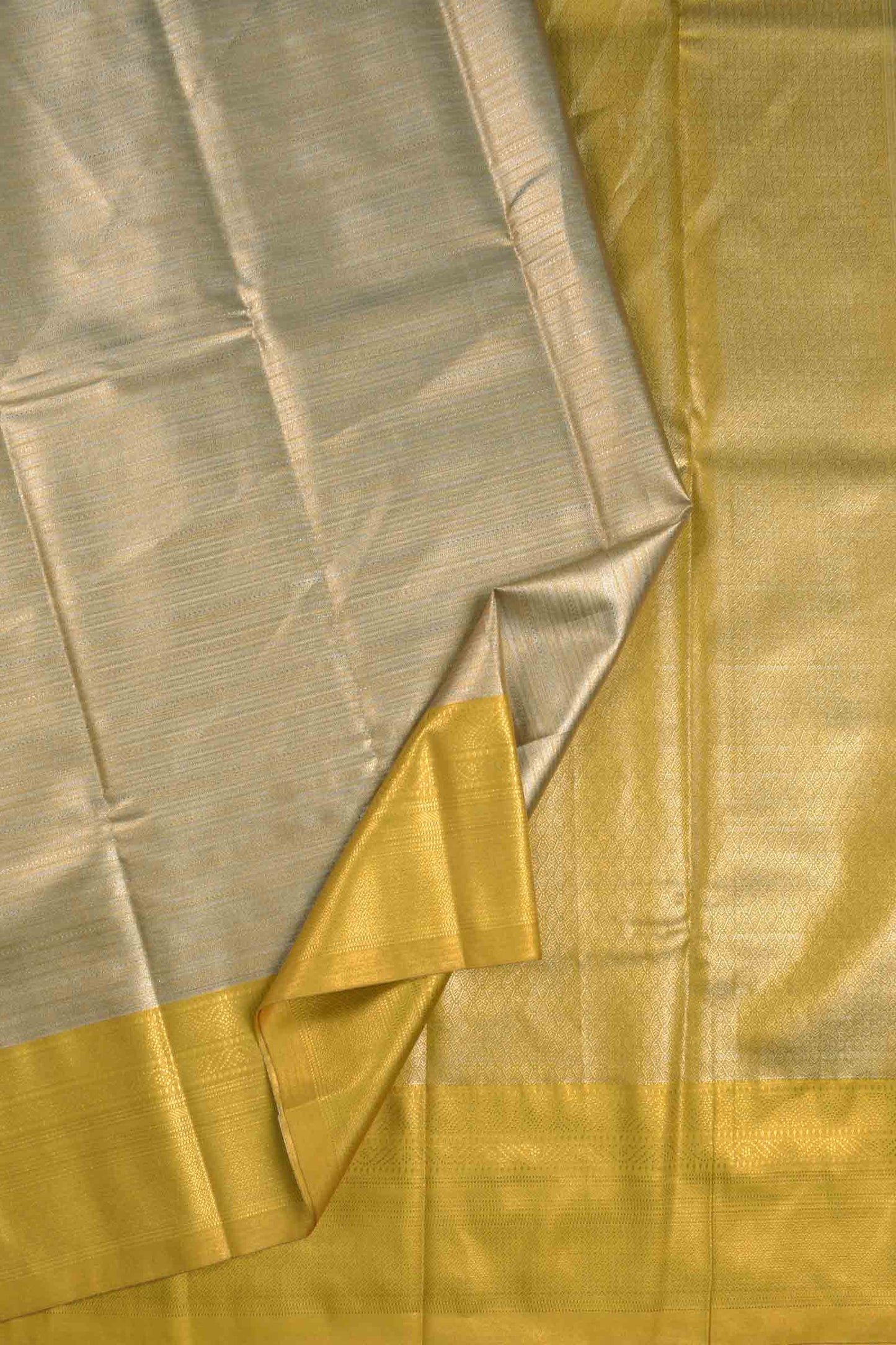 Sliver With Gold Zari Semi Tissue Silk Golden Yellow Zari Border Pallu Soft Saree