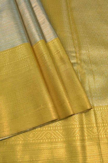 Sliver With Gold Zari Semi Tissue Silk Golden Yellow Zari Border Pallu Soft Saree