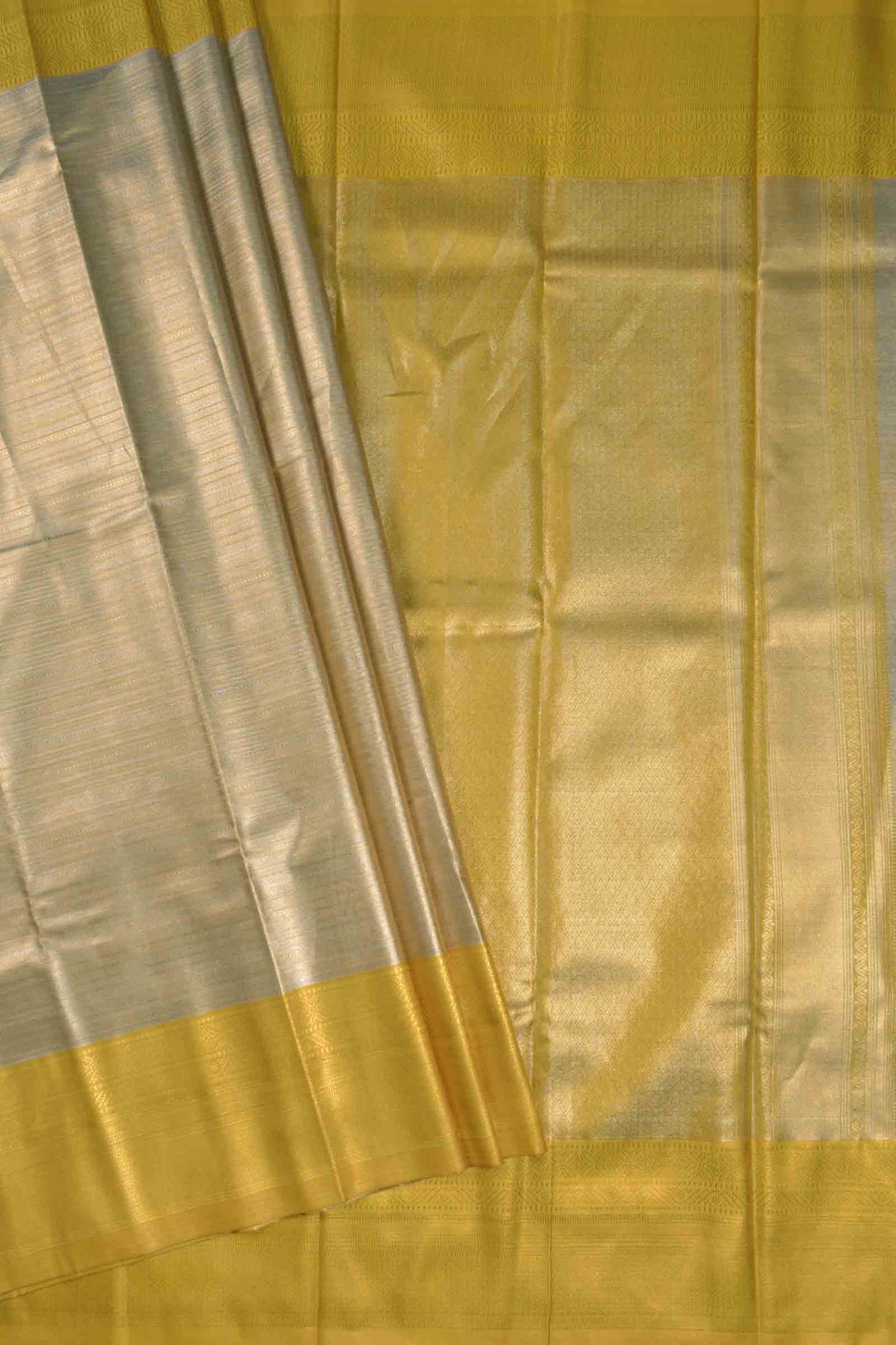 Sliver With Gold Zari Semi Tissue Silk Golden Yellow Zari Border Pallu Soft Saree