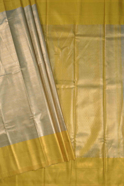 Sliver With Gold Zari Semi Tissue Silk Golden Yellow Zari Border Pallu Soft Saree