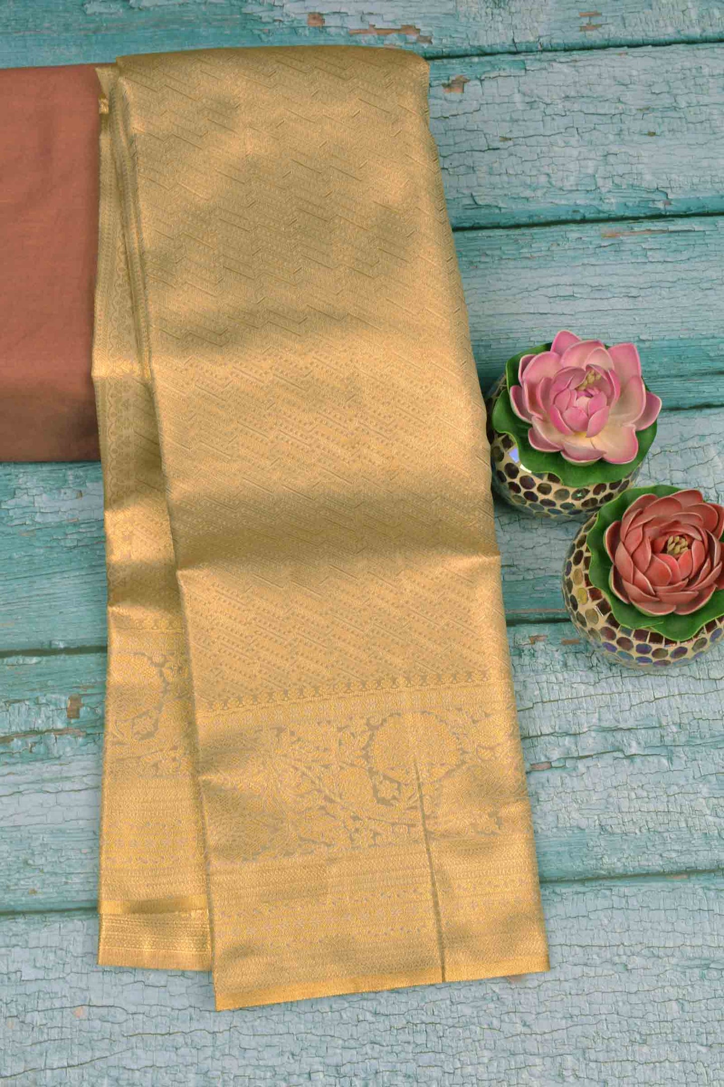 Golden Semi Tissue Silk Fancy Print Zari Border Saree
