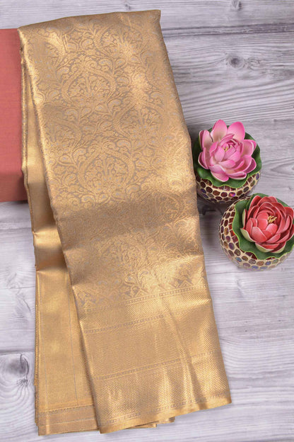 Golden Semi Tissue Silk Fancy Print Zari Border Pallu Saree