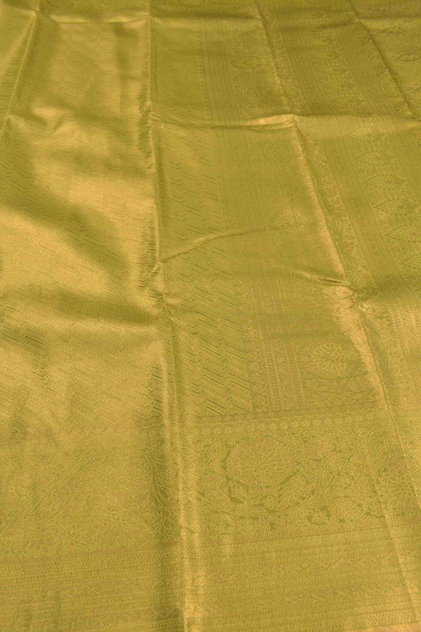 Golden Yellow Semi Tissue Silk Fancy Print Zari Border Saree
