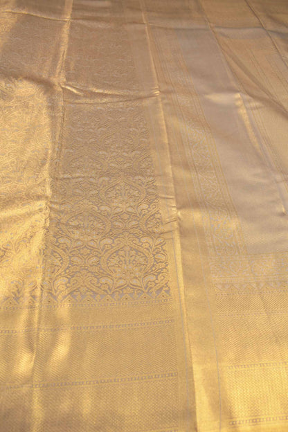 Golden Semi Tissue Silk Fancy Print Zari Border Pallu Saree