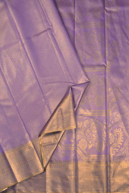 Golden Voilet Semi Tissue Silk Cross Lines Fancy Print Zari Border Saree