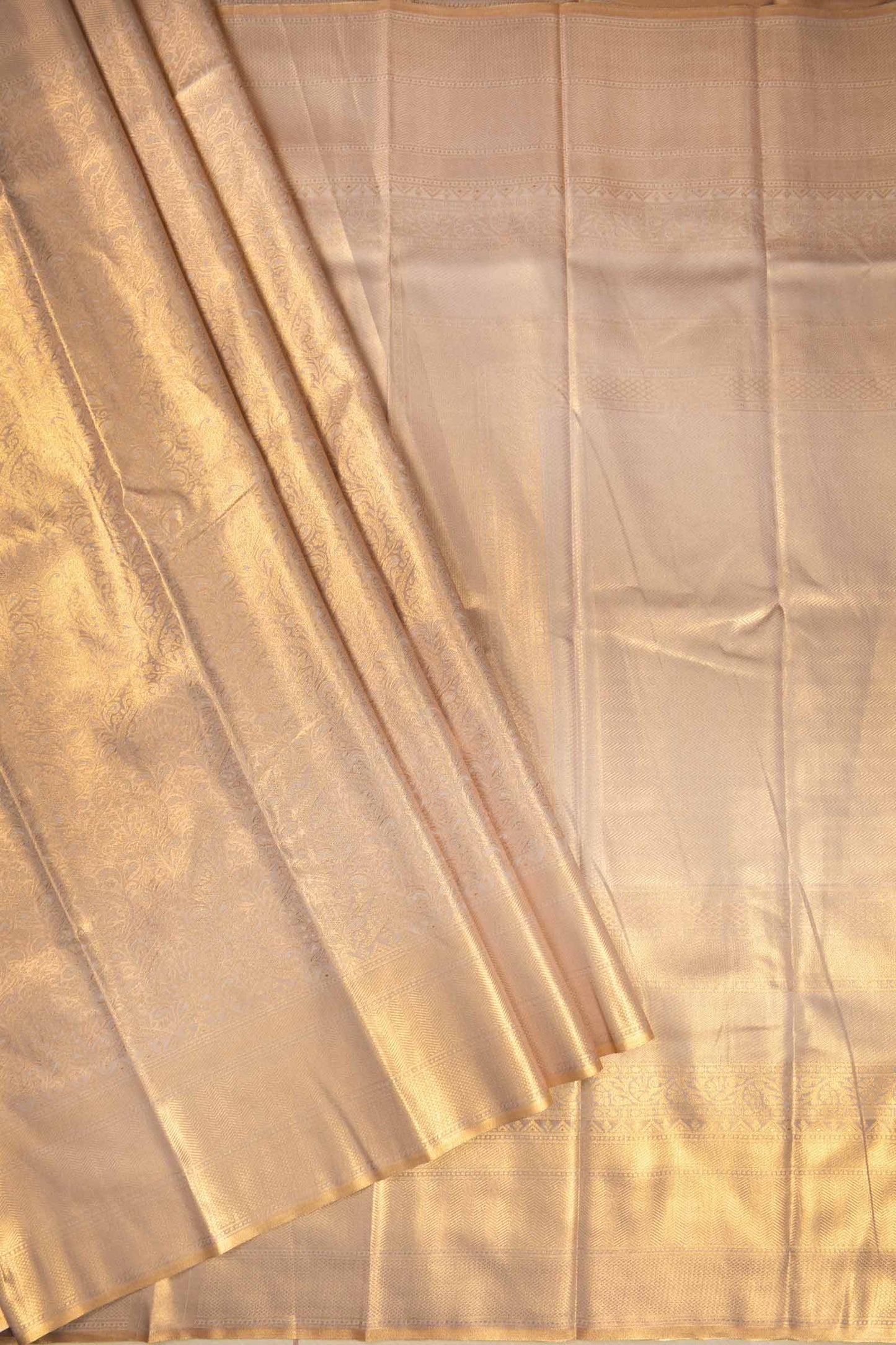 Golden Semi Tissue Silk Fancy Print Zari Border Pallu Saree
