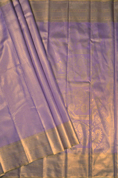 Golden Voilet Semi Tissue Silk Cross Lines Fancy Print Zari Border Saree