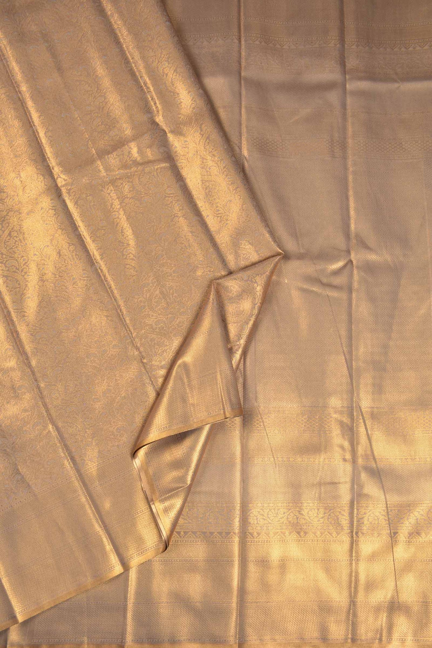 Golden Semi Tissue Silk Fancy Print Zari Border Pallu Saree