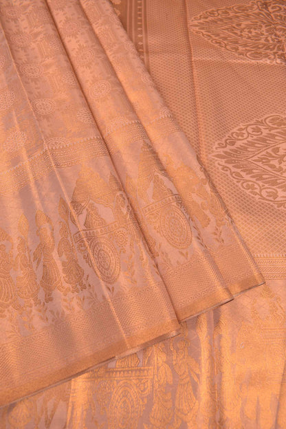 Light Copper Semi Tissue Silk Copper Floral Frames Fancy Print Zari Border Saree