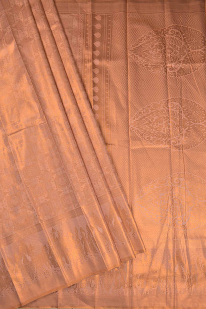 Light Copper Semi Tissue Silk Copper Floral Frames Fancy Print Zari Border Saree