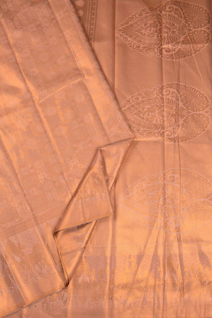 Light Copper Semi Tissue Silk Copper Floral Frames Fancy Print Zari Border Saree