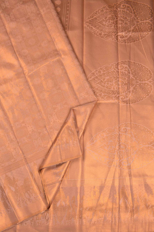 Light Copper Semi Tissue Silk Copper Floral Frames Fancy Print Zari Border Saree