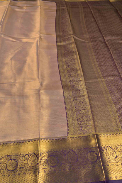 Light Pink Semi Tissue Silk Zari Little Waves Contrast Violet Zari Border Pallu Saree