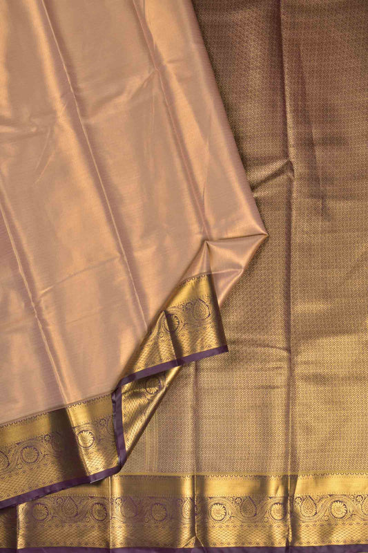 Light Pink Semi Tissue Silk Zari Little Waves Contrast Violet Zari Border Pallu Saree