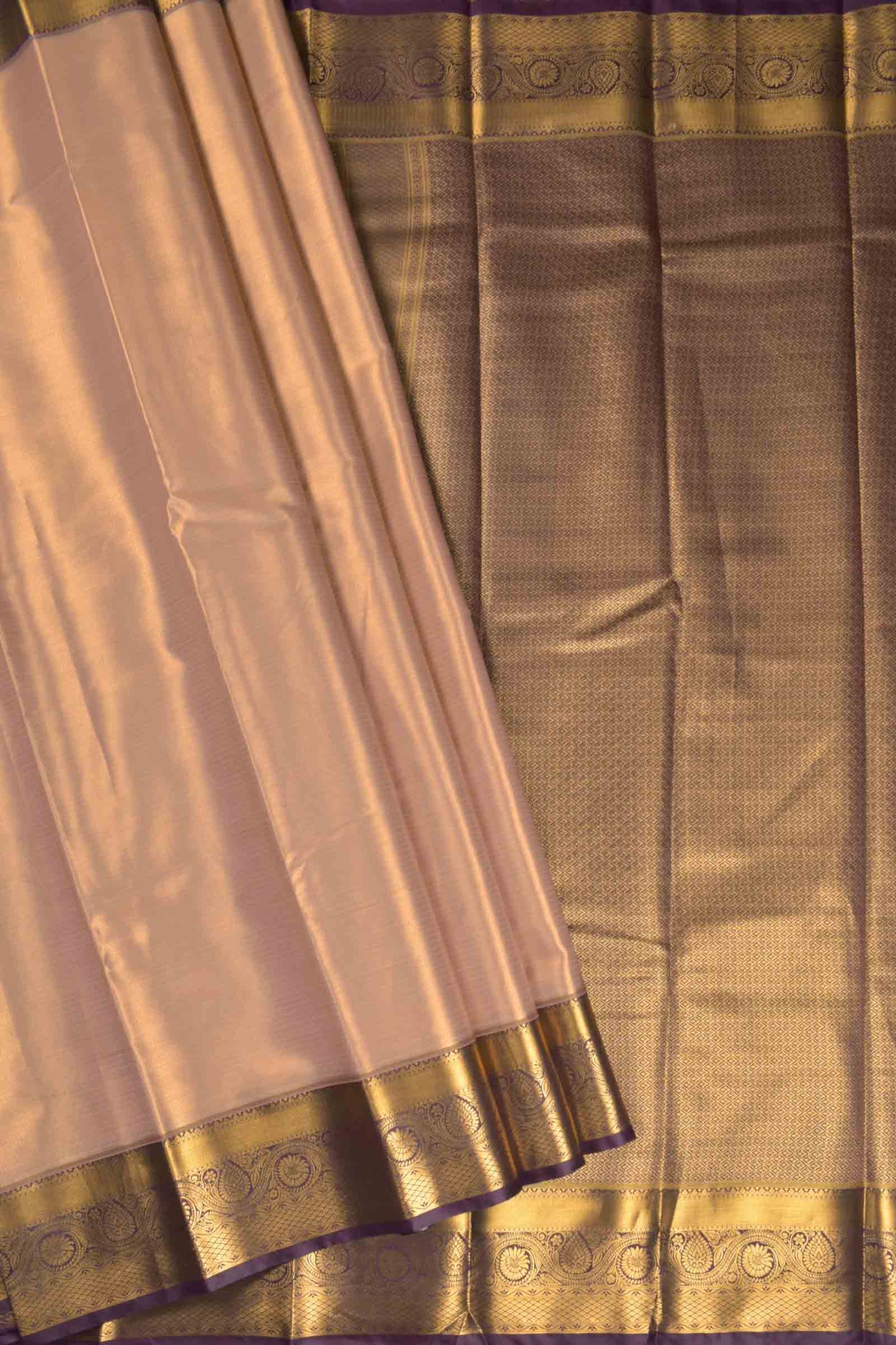 Light Pink Semi Tissue Silk Zari Little Waves Contrast Violet Zari Border Pallu Saree