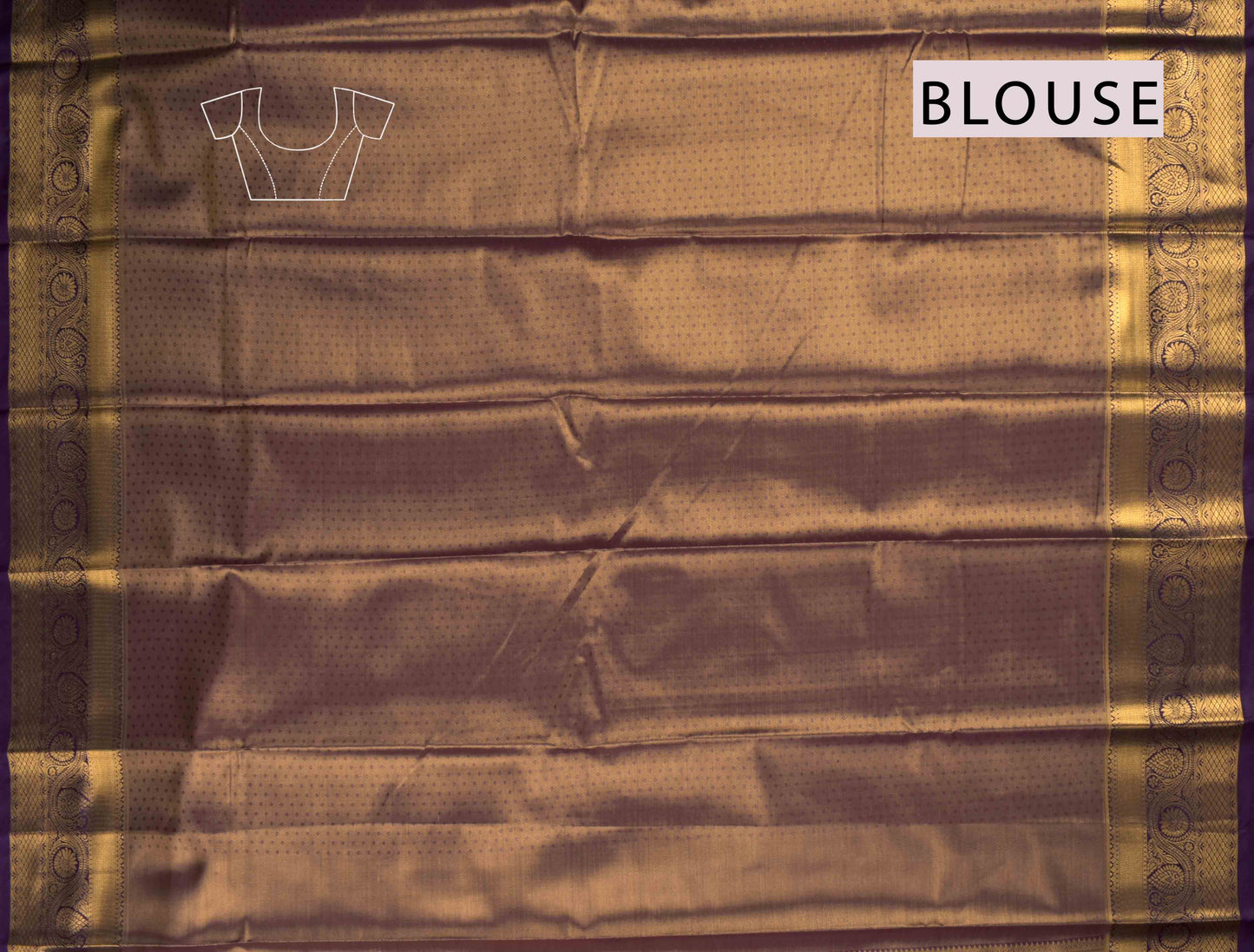 Golden Dark Peach Semi Tissue Silk Zari Little Waves Contrast Violet Zari Border Pallu Saree