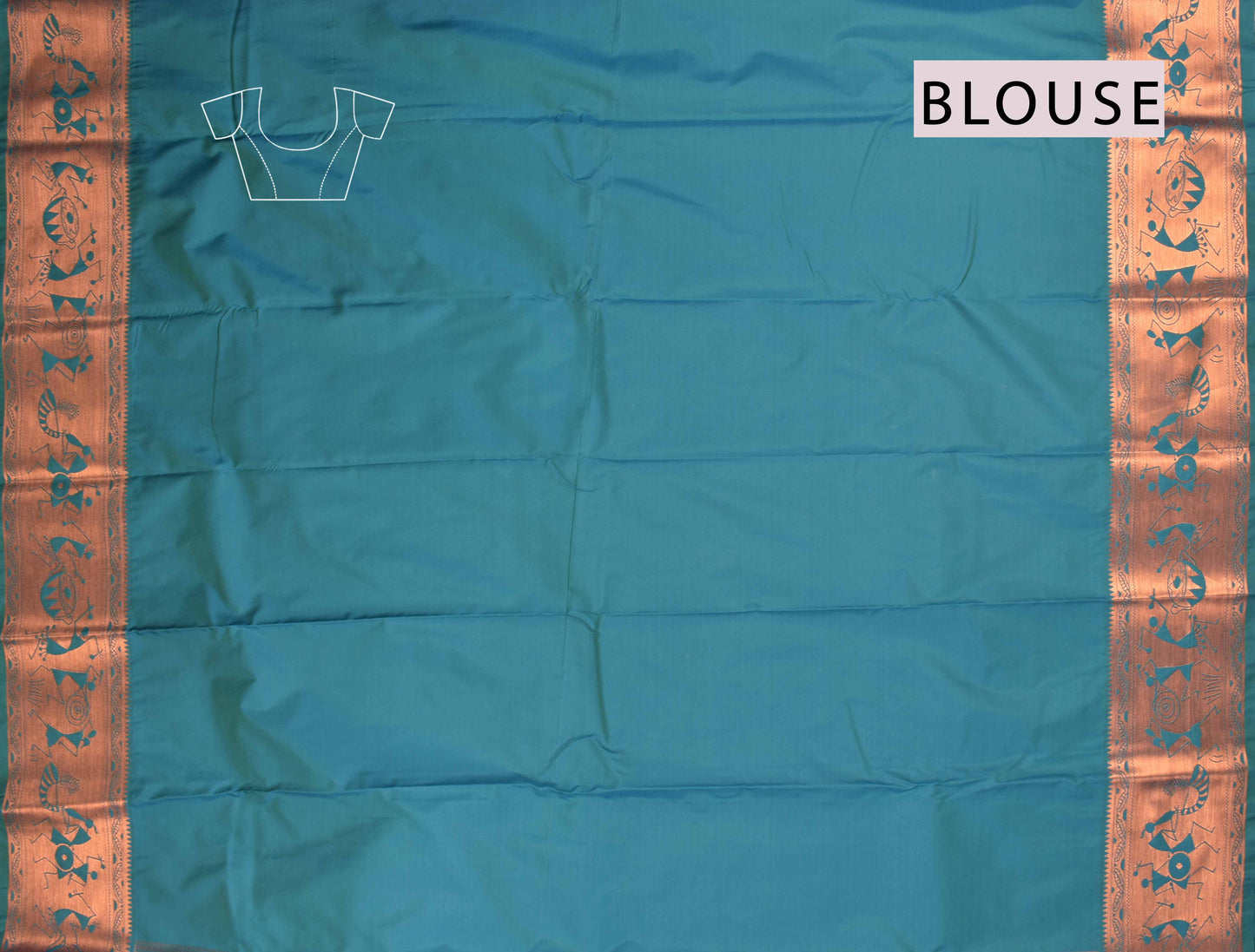 Violet Semi Silk Copper Zari Warli Inspired Contrast Green Zari Warli Border Pallu Saree