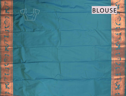 Violet Semi Silk Copper Zari Warli Inspired Contrast Green Zari Warli Border Pallu Saree