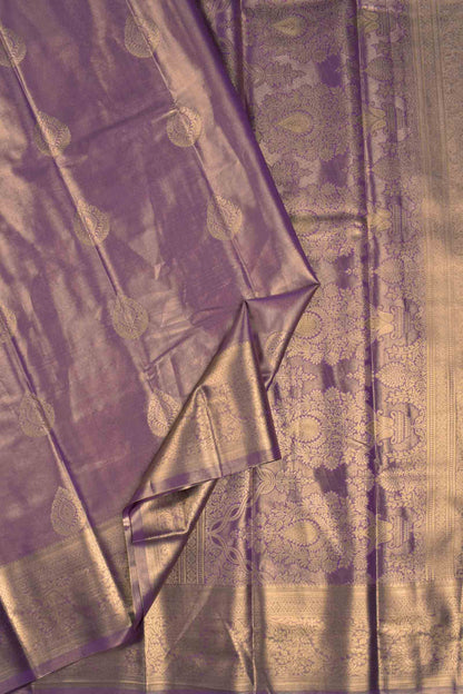 Golden Light Voilet Semi Tissue Silk Zari Body Butta Zari Border Pallu Soft Saree