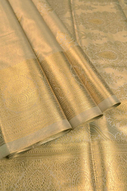 Golden Light Pink Semi Tissue Silk Zari Body Butta Zari Border Soft Saree