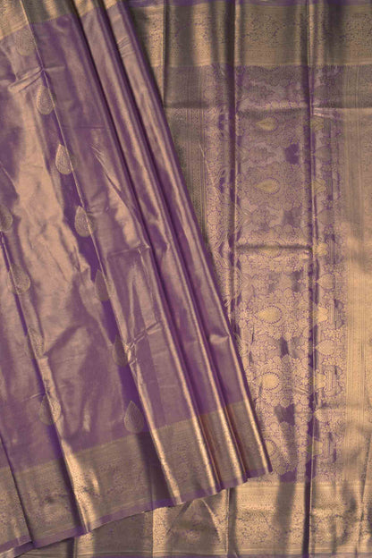 Golden Light Voilet Semi Tissue Silk Zari Body Butta Zari Border Pallu Soft Saree