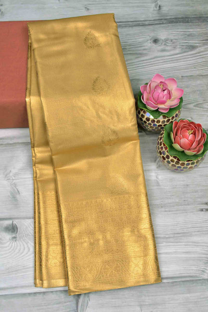 Golden Semi Tissue Silk Fancy Butta Zari Border Pallu Saree
