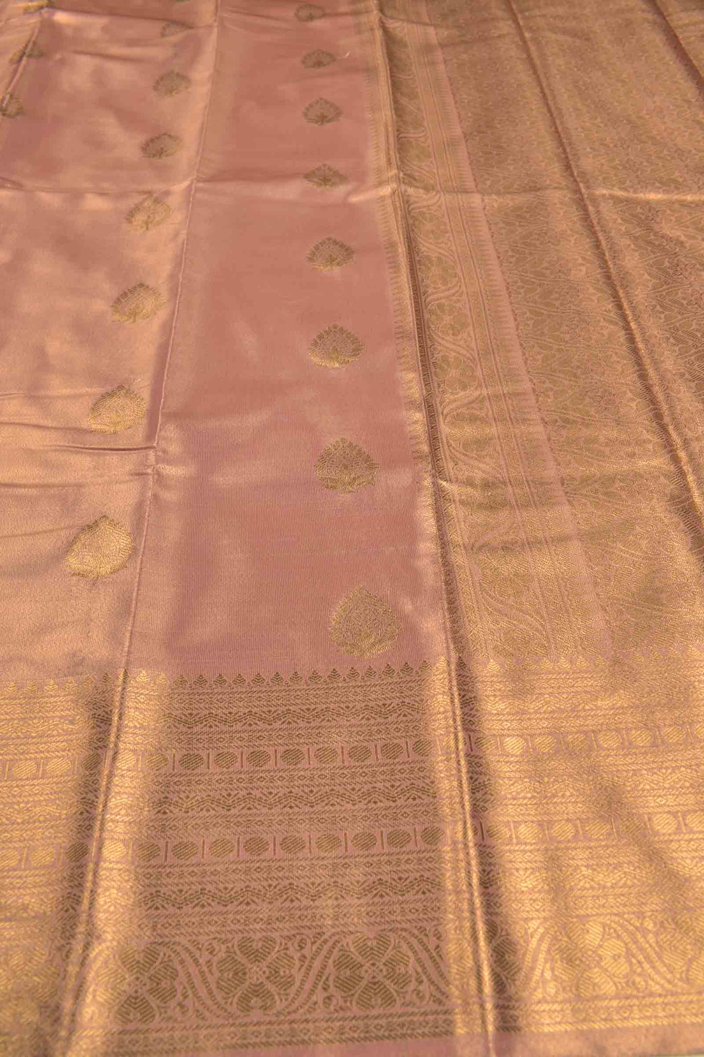 Golden Pink Semi Tissue Silk Fancy Butta Zari Border Pallu Saree