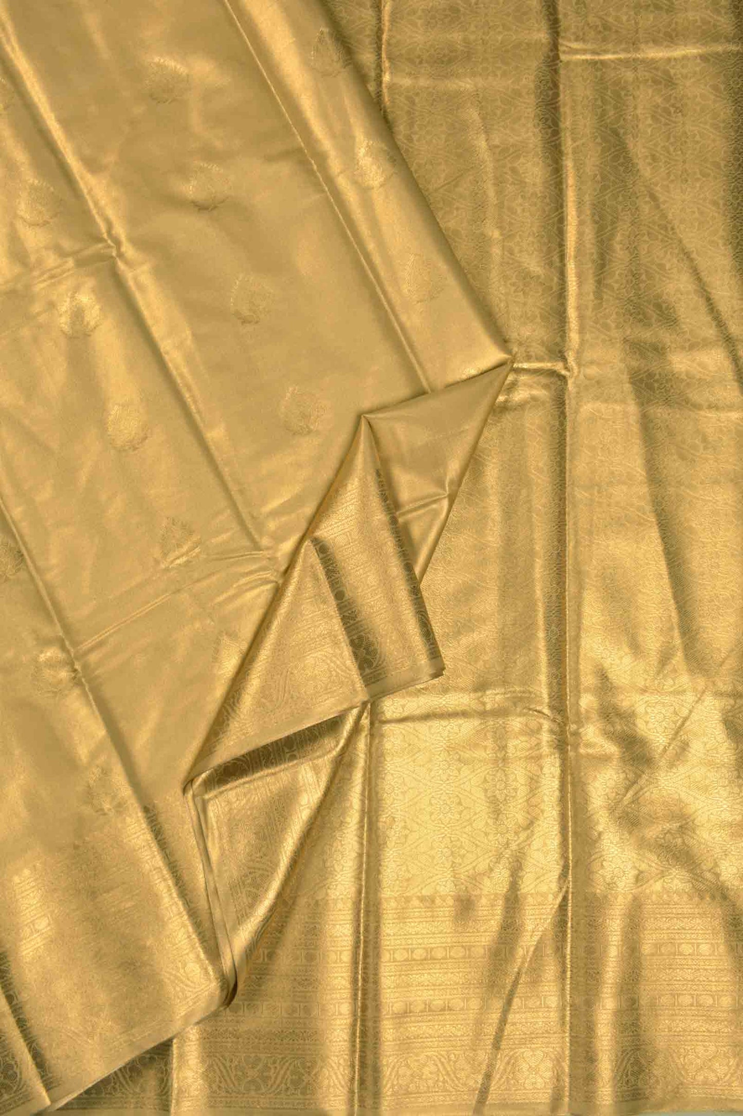 Golden Semi Tissue Silk Fancy Butta Zari Border Pallu Saree