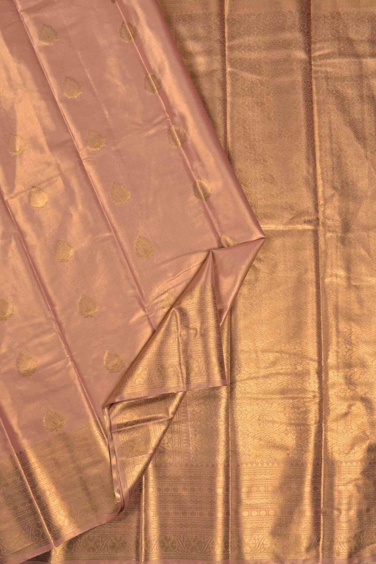 Golden Pink Semi Tissue Silk Fancy Butta Zari Border Pallu Saree