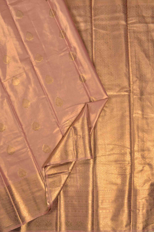 Golden Pink Semi Tissue Silk Fancy Butta Zari Border Pallu Saree