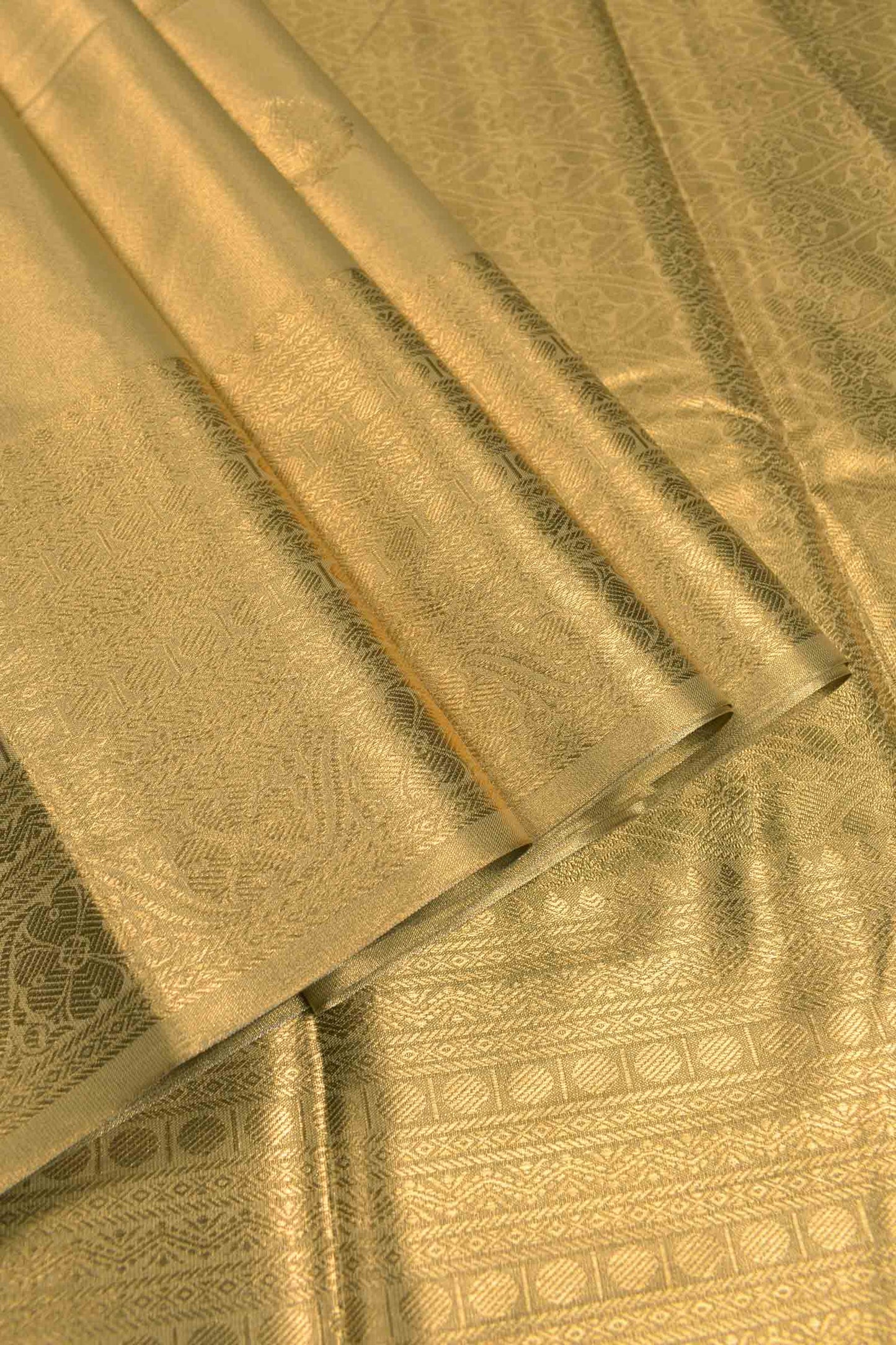 Golden Semi Tissue Silk Fancy Butta Zari Border Pallu Saree