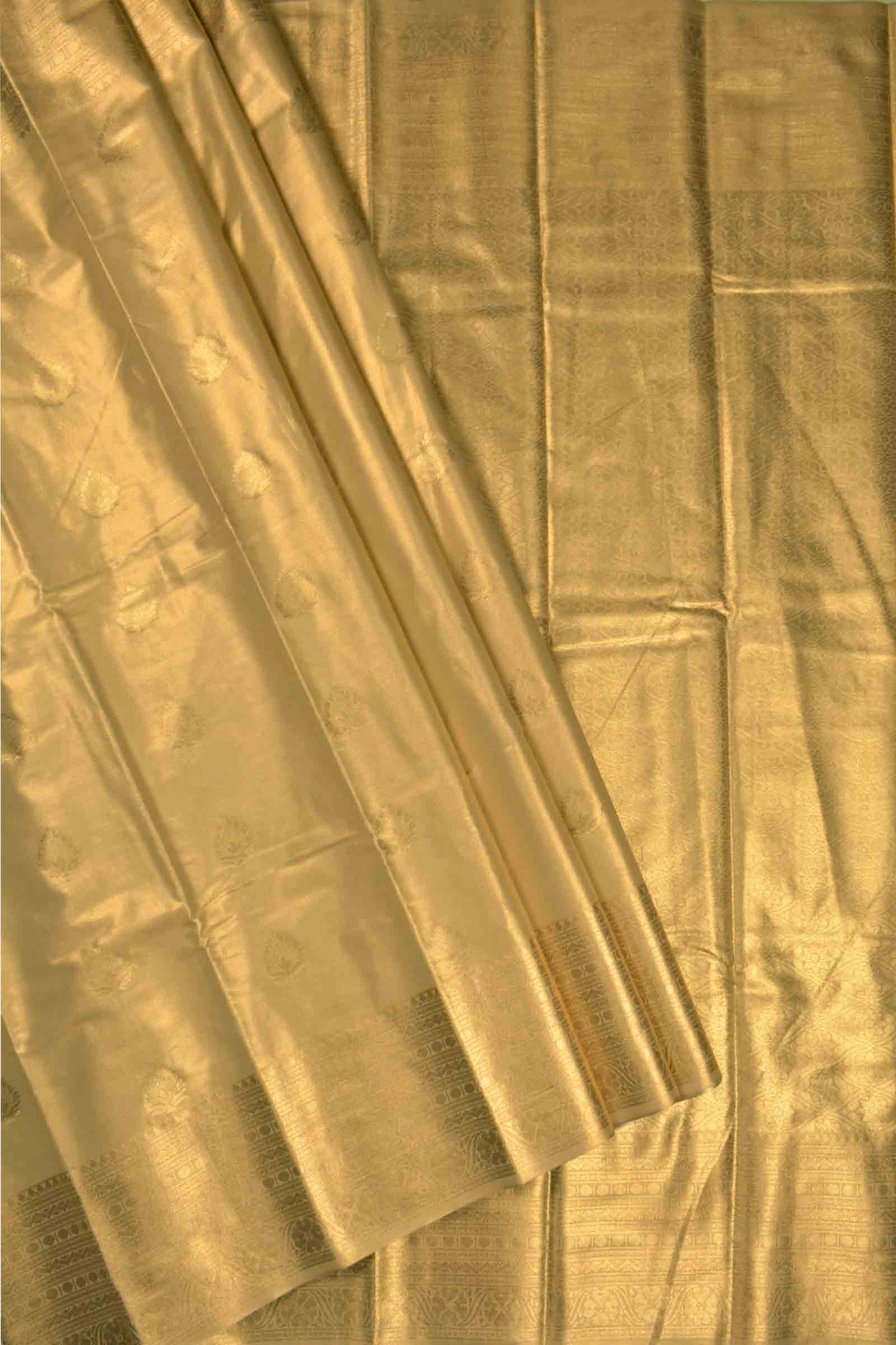 Golden Semi Tissue Silk Fancy Butta Zari Border Pallu Saree