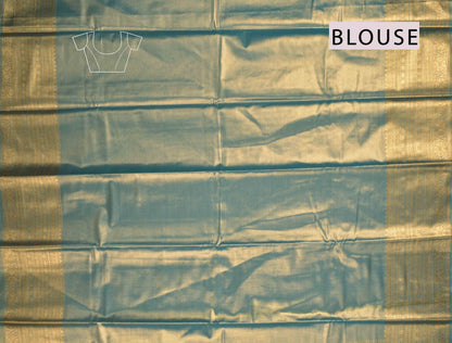 Golden Light Grey Blue Shade Semi Tissue Silk Fancy Butta Zari Border Pallu Saree
