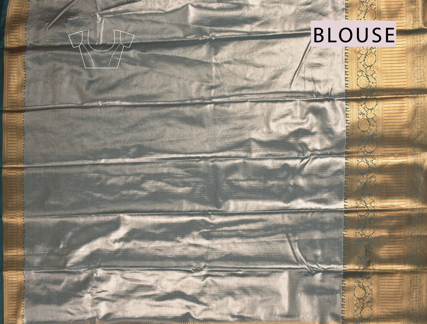 Sky Blue Semi Tissue Silk Silver Zari Florals Contrast Green Zari Border Pallu Saree