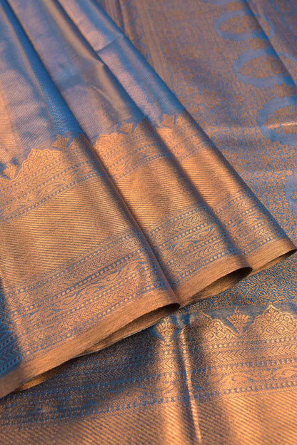 Golden Blue Semi Tissue Silk Fancy Zari Lines  Brocade Zari Border Pallu Saree