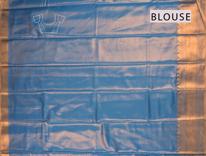 Golden Blue Semi Tissue Silk Fancy Zari Lines  Brocade Zari Border Pallu Saree